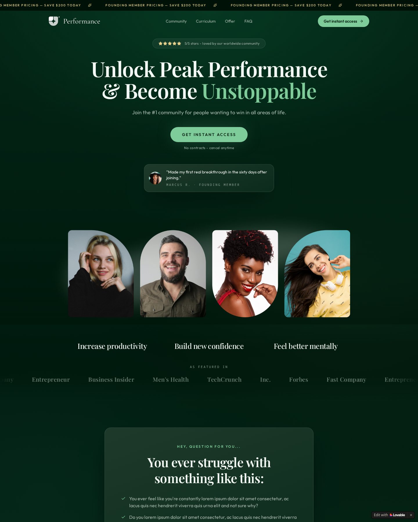 Performance Brand template opening sections