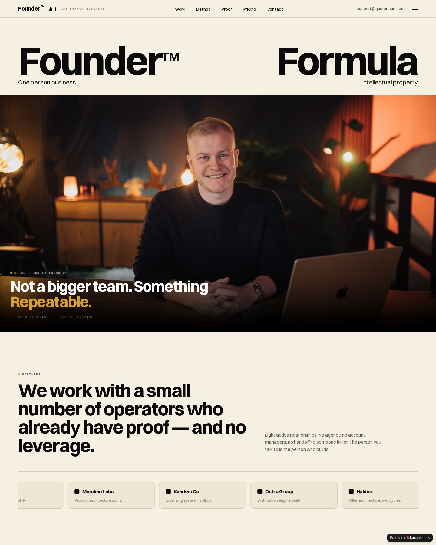 Founder Formula template opening sections