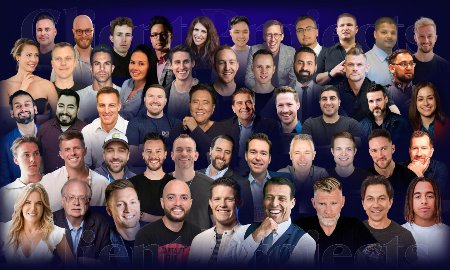 Collage of hundreds of real clients Gusten has worked with