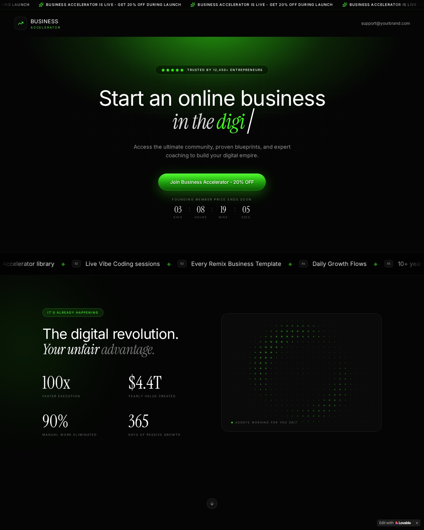 Business Accelerator template opening sections