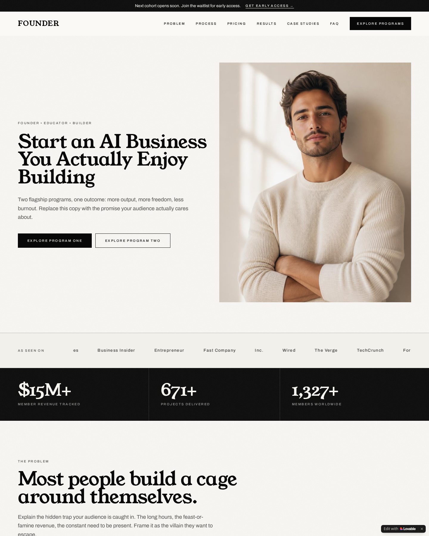 Personal Brand Studio template opening sections